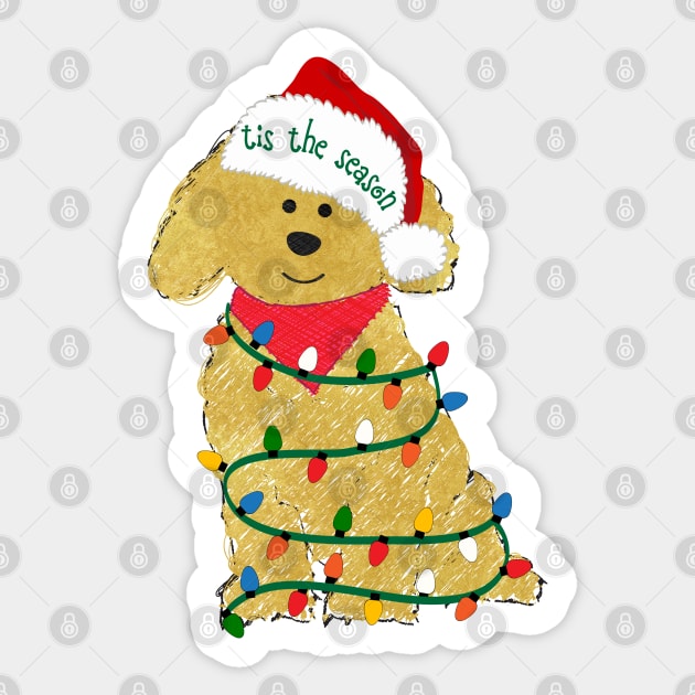 Goldendoodle  Decorated with Christmas Lights Sticker by EMR_Designs